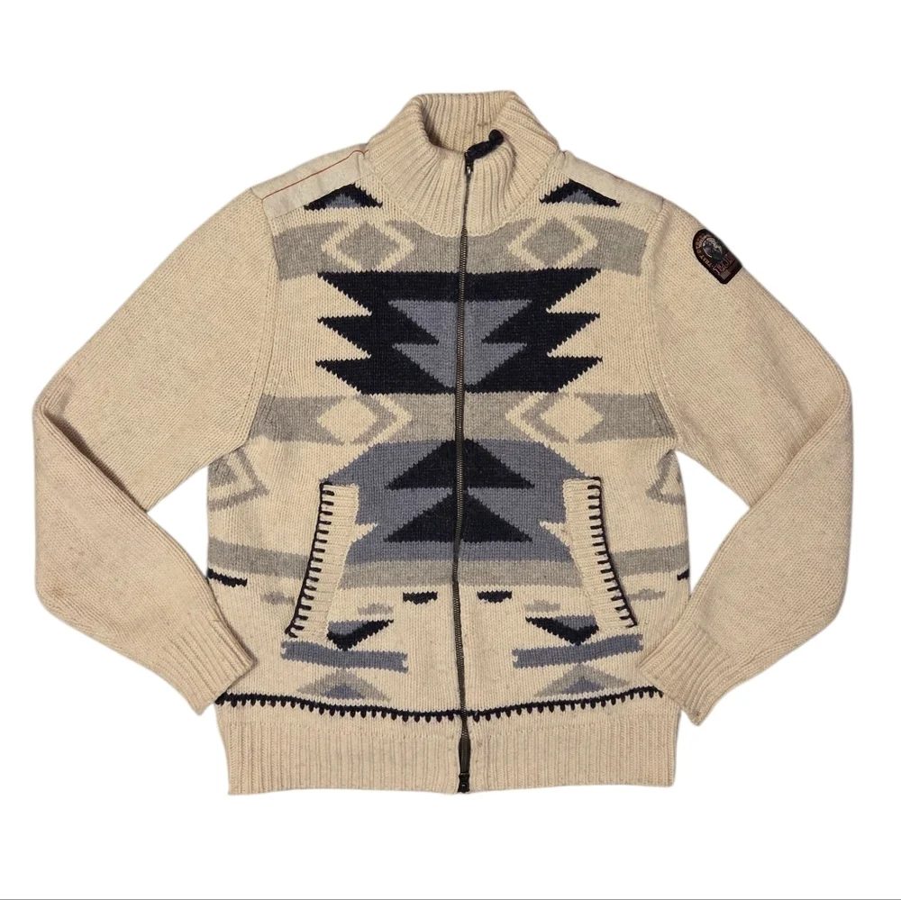 Parajumpers Wool Knit Santana Aztec Southwest Zipper Cardigan Sweater Mens Large